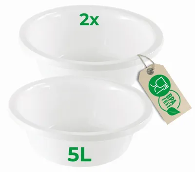 Produktbild von Novaliv 2x Spülschüssel Rund 5L, D32 cm, Weiß, BPA-frei & Spülmaschinenfest – Ideal für Küche und Camping, Rundschüssel, Runde Plastikschüssel, Waschschüssel, Kunststoffschüssel, Plastic bowl