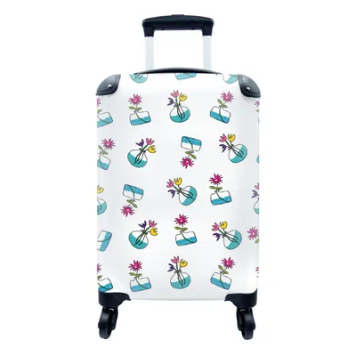 Produktbild von MuchoWow® Koffer Handgepäck Trolley Rollkoffer Kleine Reisekoffer mit 4 Rollen - Blumen - Muster - Frühling - Cabin Size < 55x40x23 cm & 55x40x20 cm - Fotokoffer - Kabinenkoffer - Boardgepäck - Reise-Box - Reisekoffer - Reisegepäck - Koffer mit Bild - Trolley für Kinder
