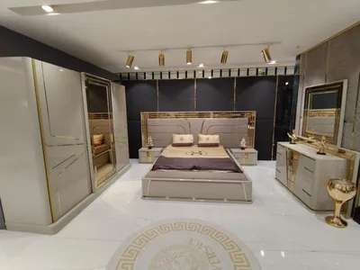 Image de Chambre à coucher Lit complet 2x tables de nuit Armoire Commode avec miroir