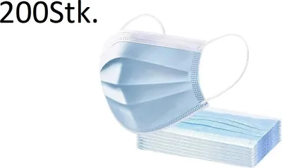 Produktbild von 200 x Mundschutz 3-lagig aus Vlies mit Gummibändern Gesichtsmasken