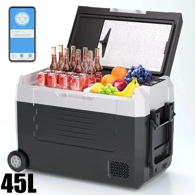 Zdjęcie produktu dla Kompresorowy lodówka turystyczna o pojemności 45 litrów, z kołami - podwójna strefa (zamrażarka i lodówka) - zasilanie 12V, 24V i 230V - sterowanie za pomocą aplikacji