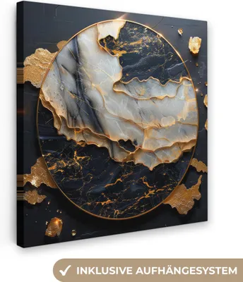 Produktbild von MuchoWow® - Leinwandbilder - Kunst - Gold - Schwarz - Modern - Abstrakt, Wandbild, Wanddeko Bilder Wohnzimmer, 90x90cm