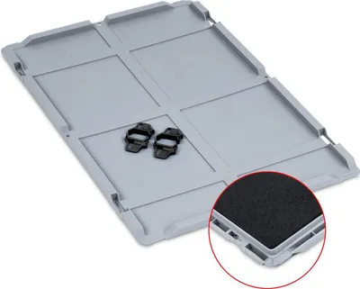 Produktbild von Auflagedeckel Set Eurobox NextGen mit Schaumstoff und 4 schwarze Schiebeschnappverschlüsse | BxT 40x60cm | Grau | Eurobehälter, Transportbox, Transportbehälter, Stapelbehälter