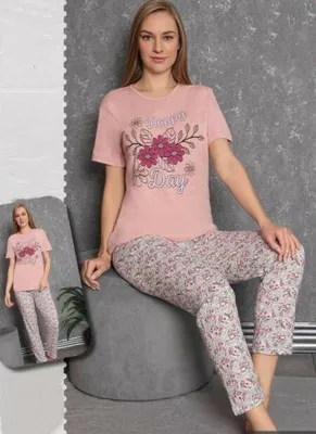 Immagine prodotto di Pigiama da donna rosa chiaro, maniche corte, set 2 pezzi C-82