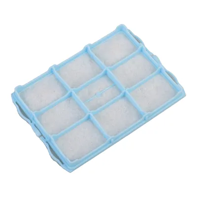 A light blue vacuum cleaner filter with white filter material, shown from a slightly elevated angle against a white background.