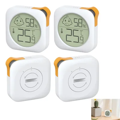 Produktbild von 4er Set Digitales Mini Thermo-Hygrometer für Innenräume,Temperatur & Luftfeuchtigkeit mit Smiley-Anzeige, für Schlafzimmer,Babyzimmer,Haushalt