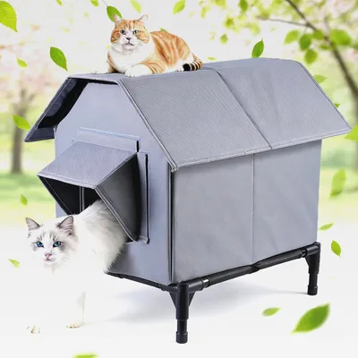 Produktbild von Katzenhaus Für Draußen Winterfest, Haus für verwilderte Katzen Wasserdicht Wetterfester, Katzenhaus Outdoor mit erhöhter Basis, Hundehöhle Waschbar Hundehaus Tierheim Für Streuner Haustiere