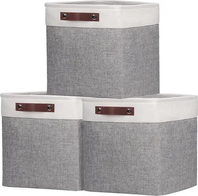 Immagine prodotto di Scatola portaoggetti in tessuto 30x30x30 cm, bianco/grigio, con maniglie