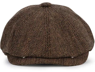 Productafbeelding van Newsboy-muts, 8 panelen, visgraatpatroon, tweed, retro, verstelbare pet, voor heren en dames, maat 61-63 cm, zwarte koffiekleur