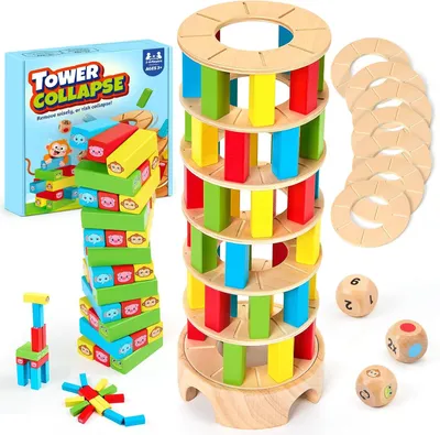 Produktbild von Montessori Spiele Brettspiel aus Holz, 48 Stück Bunte Blöcke Würfelspiel Kinder Lernspiele ab 3 4 5 6 Jahre Fördern Konzentration & Feinmotorik