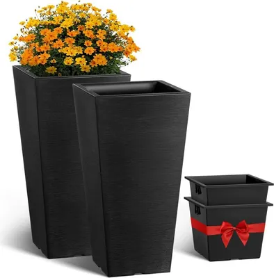 Produktbild von 2er-Set Blumentopf Übertopf Blumenkübel Pflanztopf - Maße 300x300x570mm - Ideal für Wohnkultur und Gärten