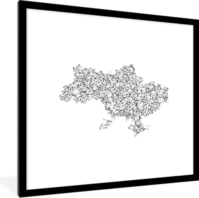 Produktbild von MuchoWow® Gerahmtes Poster Illustration der Ukraine in schwarz und weiß 40x40 cm - Poster mit Schwarzem Bilderrahmen Wandposter Rahmen Foto Bilder - Poster - Plakat im Rahmen