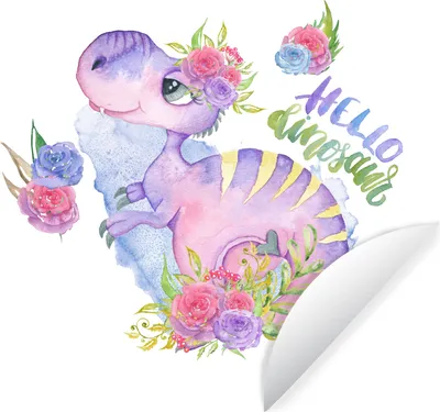 Produktbild von MuchoWow® Runde Wandtattoo - Wandsticker Tapete Aufkleber Dinosaurier - Kinderzimmer - Zitat - Mädchen - Kinder - Rosa Ø 50 cm Selbstklebend und Repositionierbar - Wandaufkleber - Kreis - Wand Kreis - Wand Bild - Foto Tapete - Selbstklebende - Wohnzimmerdekoration - Wand Dekoration - Kinderzimmer