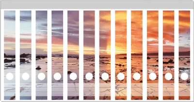 Produktbild von Wallario Ordnerrücken Sticker, selbstklebend für schmale Ordner, 12 Stück, Motiv Wattwanderung am Meer bei Sonnenuntergang