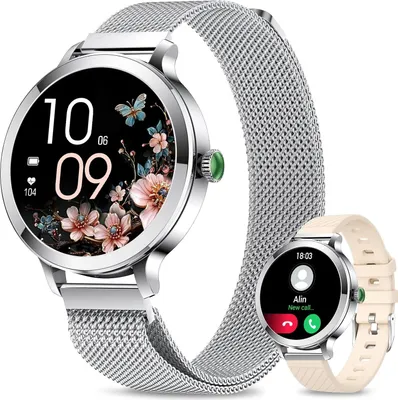 Produktbild von Smartwatch Damen mit Telefonfunktion, 1.1" Touchscreen Armbanduhr mit 110+Sportmodi Pulsuhr SpO2 Schlafmonitor Menstruationszyklus,Android IOS