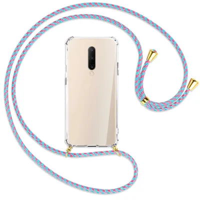 Produktbild von Handykette Backcover-Schutzhülle mit Band (Metall goldfarben) für OnePlus 7 Pro - pink/mint