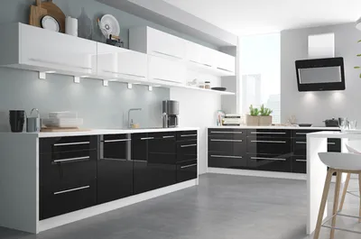 Immagine prodotto di Blocco cucina 480cm bianco / bianco e nero lucido Nuovo