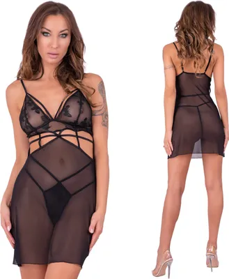 Immagine prodotto di LivCo Corsetti TENDRIS set donna camicia da notte + perizoma, Colore: Nero, Taglia: S/M