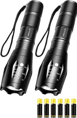 Produktbild von Militärische Taschenlampen-Set, 2000 Lumen, wasserdicht, 2 Stück, inklusive Batterien, ideal für Notfallausrüstung, Camping und Abenteuer