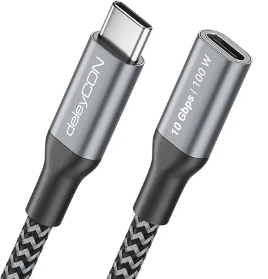 Produktbild von deleyCON 1m 100W 10 Gbps USB-C Verlängerung Kabel (USB 3.2 Gen2) PD 3.0 Ladekabel Datenkabel 4K@60Hz für iPhone 17 16 15 Pro Max Air Galaxy A16 A26 A56 S26 S25 S24 iPad SSD HDD MacBook PS5