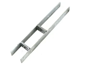 A metal H-shaped anchor bracket is shown against a white background.
