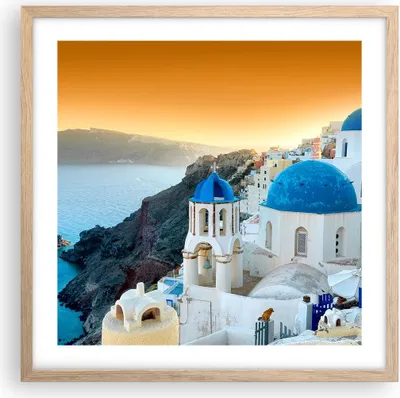 Produktbild von Gerahmtes Poster - Rahmen in heller Eiche - Santorini Griechenland Urlaub Insel - 50x50 cm - Wand Bild - Wanddeko - Wandbilder - Wandposter - Bilderrahmen - Bilder - Kunstdruck - P2NAC50x50-2529