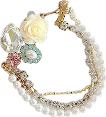 Produktbild von Frauen Mode Strass Faux Perle Rose Charme Bunte Armband Armreif Geschenk