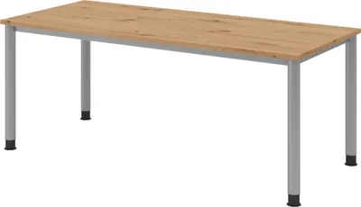 Produktbild von bümö Schreibtisch Serie-H - Gestell: Silber, Nachbildung: Asteiche, Größe:  180 x 80 cm