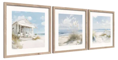 Zdjęcie produktu dla STYLER Obrazy na ścianę 3x 30x40 cm w ramie MDF motyw nadmorskiego klimatu dekoracja do salonu sypialni biura Modernpik BY THE SEA