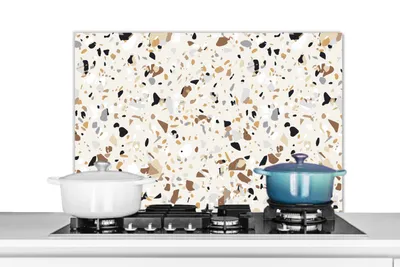 Produktbild von KitchenYeah®  Spritzschutz Küche - Küchenrückwand - Wandschutz für Herd und Spüle - Terrazzo - Muster - Gestaltung 80x55 - Alu-Dibond (Alternative zum Spritzschutz aus Glas) - Hitzebeständig - Herdspr