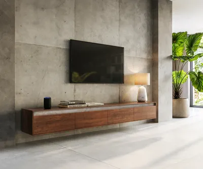 Produktbild von DELIFE Lowboard Stonegrace 240 cm Akazie Braun Schiefer 4 Türen Schwebend