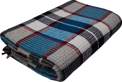 Produktbild von Fair De Luxe Baumwolldecke | wärmende Wohndecke/Plaid vielseitig einsetzbar | Blau/Schwarz/Grau kariert