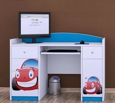 Produktbild von Happy Babies Computertisch mit Tastaturablage, Bürotisch mit Tastaturablage, 5 Schubladen, 1 Ablage, 125x89x60, Motive, Aufkleber zur Auswahl, Kinder