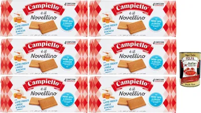 Produktbild von Campiello Novellino con latte fresco e miele di acacia Kekse mit frischer Milch und Akazienhonig biscuits cookies 100% Italienische Kekse 6x 350g + Italian Gourmet polpa 400g