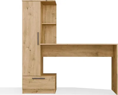 Produktbild von Schreibtisch ERWIN 143 cm mit Regal, Tür und Schublade in Artisan-Eiche