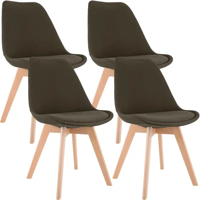 Produktbild von CLP 4er Set Esszimmerstühle Linares gepolstert mit Rückenlehne Buchenholzgestell braun Material Stoff
