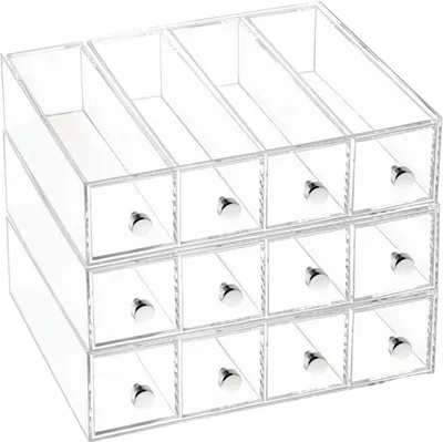 Immagine prodotto di Cassettiera, organizer per il trucco, piccola, 4 cassetti, 6,6 x 17,7 x 25,2 cm, trasparente, plastica - iDesign | Cassettiere