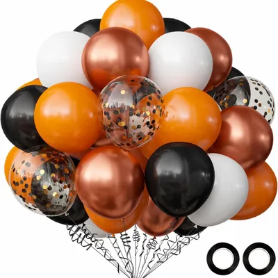 60 Halloween-Ballons, orange/schwarz, 12 Zoll, Latex, Partydekoration