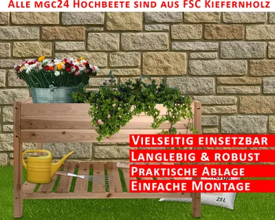 Produktbild von mgc24 Hochbeet Massiv XXL 119x79x78cm Kiefernholz natur