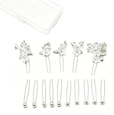 Produktbild von Psxixjsm 15 Stück Haarschmuck Hochzeit Set; U-Förmige Haarnadeln mit Blume Perle