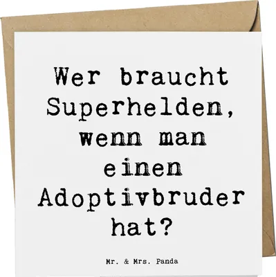Produktbild von Mr. & Mrs. Panda Grußkarte Spruch Held Adoptivbruder - Weiß - Geschenk, faltkarte, Geschwisterliebe, doppelkarte, Jubiläen, handgefertigt, Klappkarte, Glückwunschkarte
