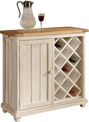 A wine cabinet with a door and a wine rack is shown.