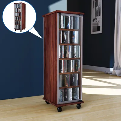 Produktbild von VCM CD Regal Holz | CD Schrank mit ESG-Sicherheitsglastüren für 204 CDs oder 72 DVDs | Maße: H. 98 x B. 31 x T. 35 cm | Elegantes DVD Regal mit Rollen | Blu ray Regal | CD Regal - Valenza