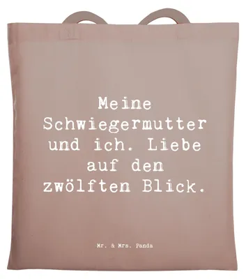 Produktbild von Mr. & Mrs. Panda Tote Bag Spruch Schwiegermutter Liebe - Braun Pastell - Geschenk, Einkaufstasche, Humor, Schultasche, Beziehung, Tasche, Shopping, Familie, Laptoptasche