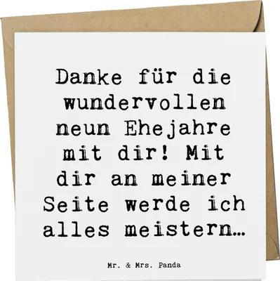 Produktbild von Mr. & Mrs. Panda Grußkarte Spruch 9. Hochzeitstag Keramikhochzeit - Weiß - Geschenk, anlasskarte, Geschenke, Heirat, besondere Verbindung, doppelkarte, Klappkarte