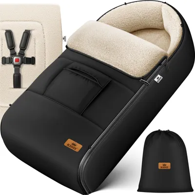 Produktbild von KIDIZ® Babyfußsack Baby Fußsack Winterfußsack Babyschale mit Reißverschluss Kuschelsack Babydecke Kinderwagen waschbar verschließbarer Kopfteil, Tasche, passend für alle Kinderwagen