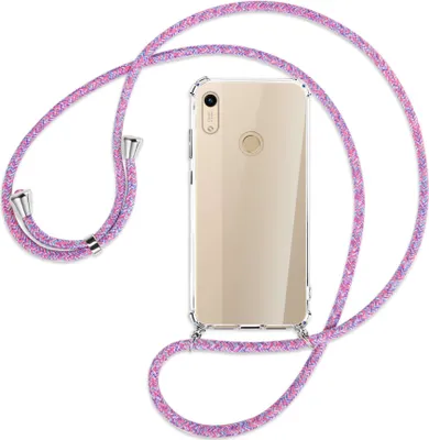 Produktbild von Handykette Backcover-Schutzhülle mit Band (Metall silberfarben) für Honor 8A / Huawei Y6s 2019 - lila/rosa/blau
