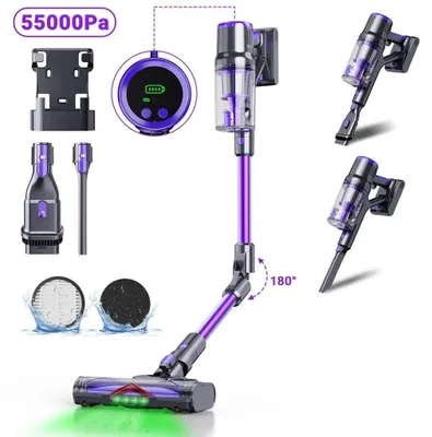 Image de Aspirateur balai sans fil - DSV112A - Puissance d'aspiration de 55 kPa - Tube rabattable à 180° - Autonomie jusqu'à 59 minutes - Filtre HEPA - Écran LCD - Sans sac 1–2 l