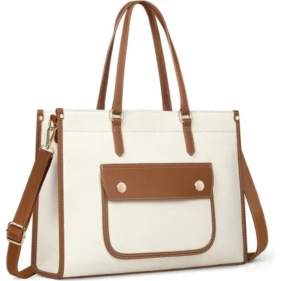 Produktbild von Damen Handtasche Groß Canvas Laptoptasche 15,6 Zoll Arbeitstasche Notebooktasche Braun