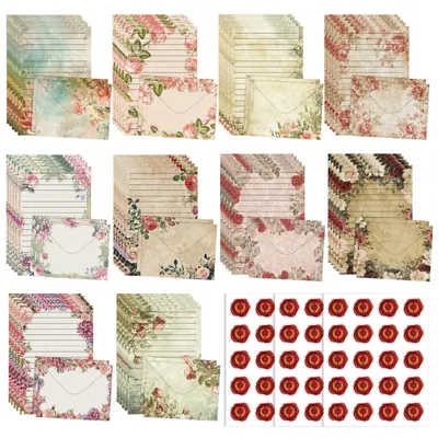 Immagine prodotto di Set da cancelleria vintage da 160 pezzi, completo di buste e adesivi